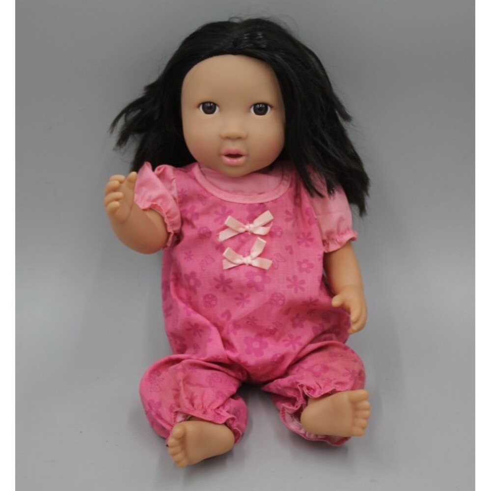LullaBaby Battat Baby Doll Brown Eyes Soft Body Black Hair Pink Outfit 15" HTF